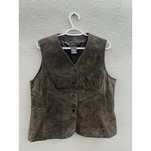 Outbrook Womens Vest Size Large 12/14 Brown Suede Leather Button Up Lined